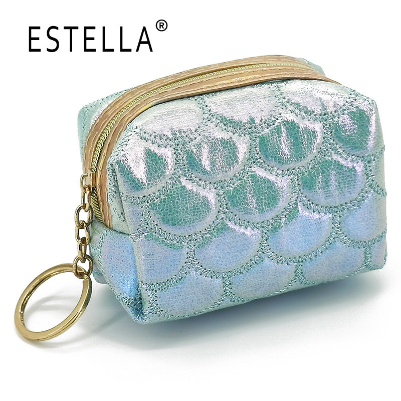 Wholesale Colorful Fish Scale Pattern Embroidered Mini Portable Storage Bag Polyester Wallet Keychains