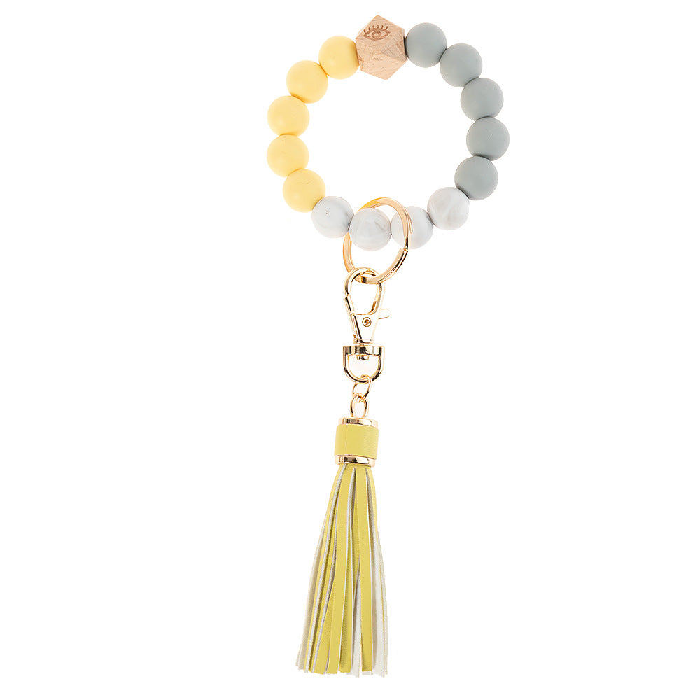 Llavero de muñeca con cuentas de madera de arcilla polimérica al por mayor