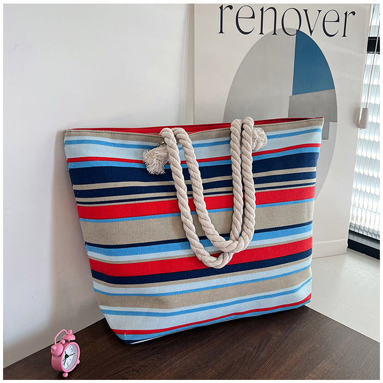 Venta al por mayor La bolsa de asas de lona rayada