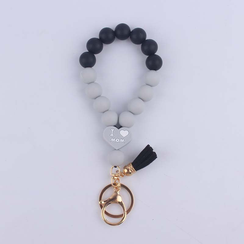 Wholesale DAD MOM Silicone Beaded Tassel Wrist Keychain