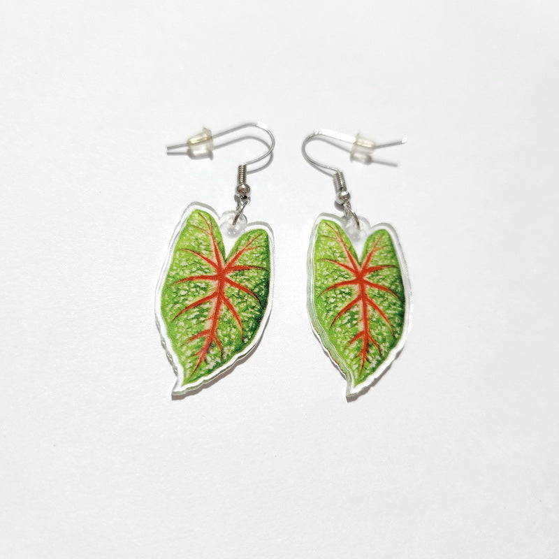 Wholesale Love Pink Leaf Turtle Back Leaf Acrylic Earrings