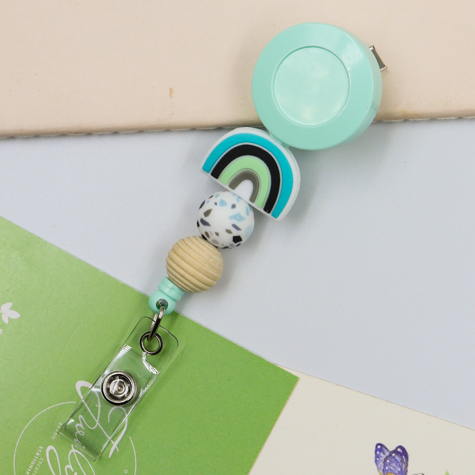 Wholesale Badge Reels Silicone Beaded Rainbow Retractable Keychain