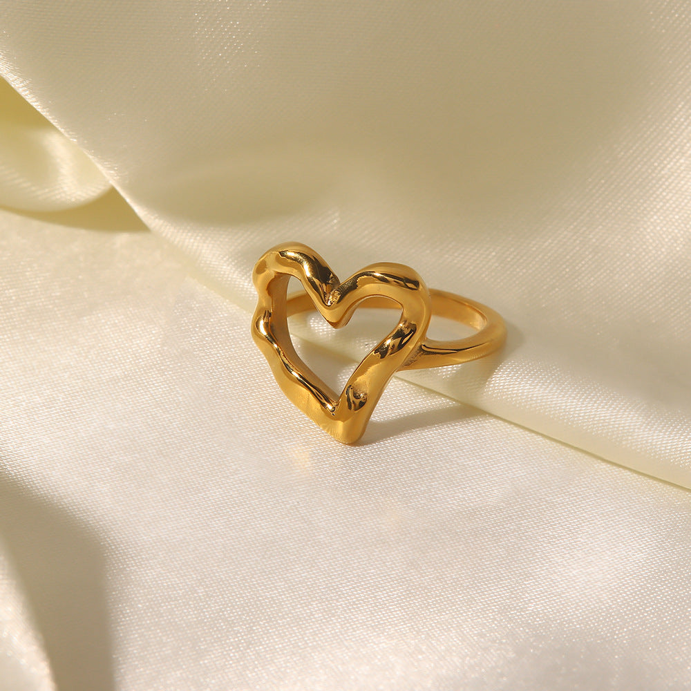 Wholesale Hammer Pattern Love Titanium Steel Gold Plated Ring