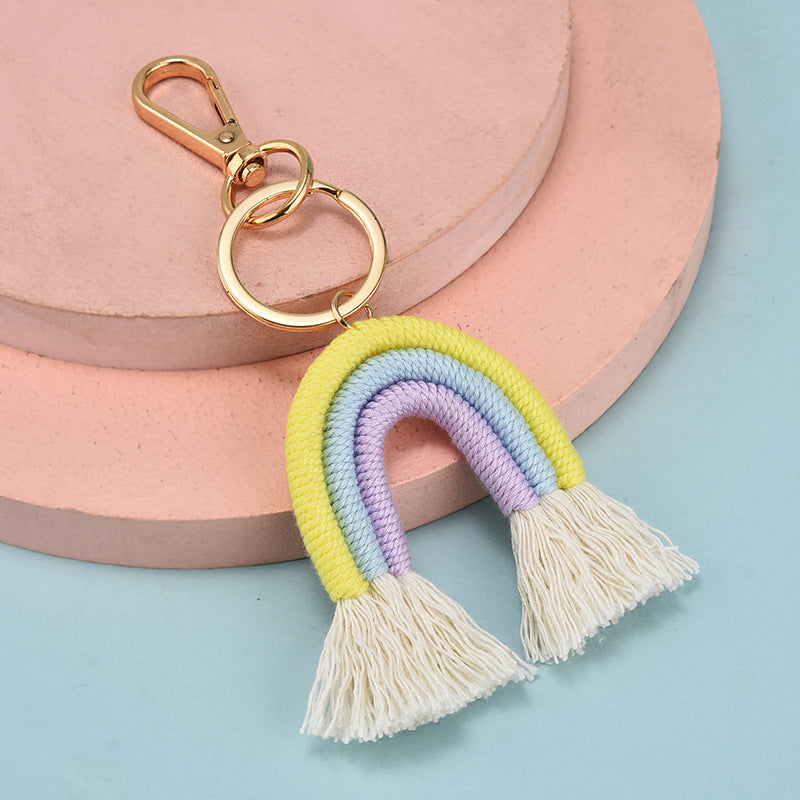 Wholesale Hand Woven Rainbow Tassels Keychains
