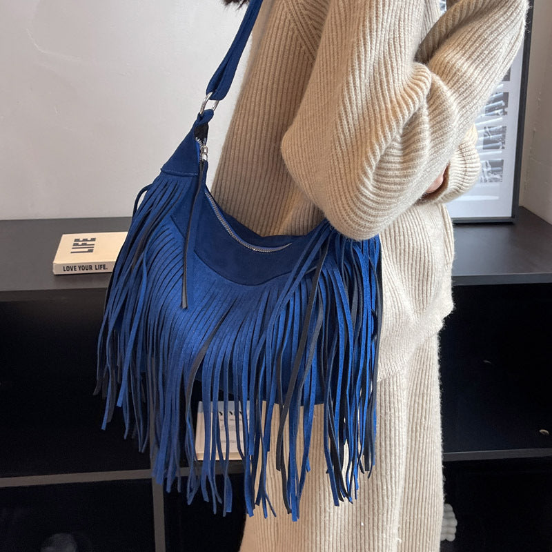 Venta al por mayor Bolso de hombro con borla esmerilada de poliéster