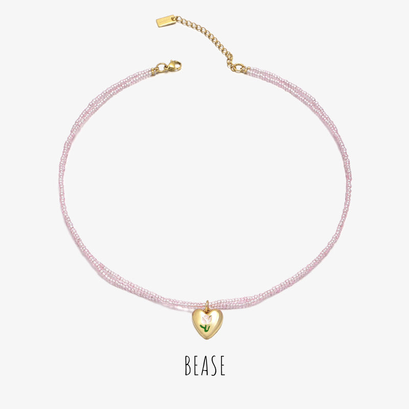 Wholesale Titanium Steel Heart Drip Pendant Necklaces