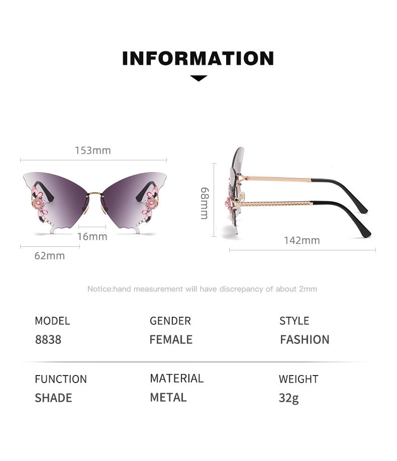 Wholesale Butterfly Diamond Rimless PC Sunglasses