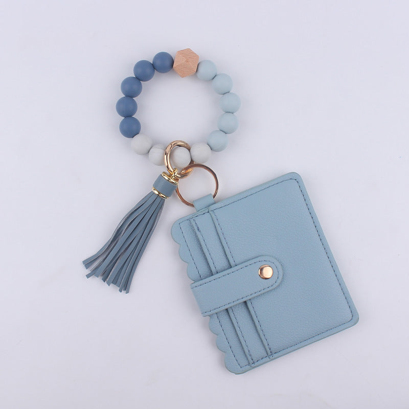 Wholesale Silicone Beaded Card Holder Wrist Keychain