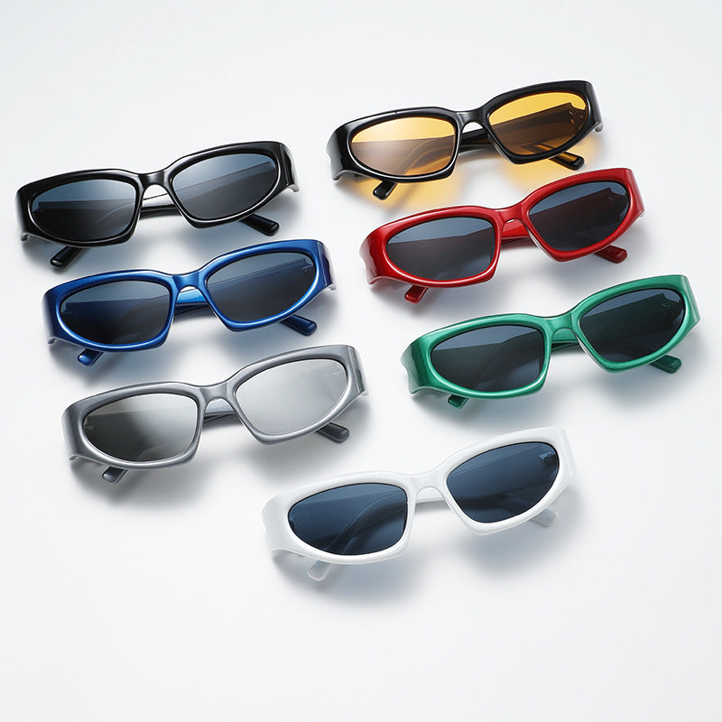 Wholesale Y2K Future Sense Electroplated Silver Sunshade Metal Hinge PC Sunglasses