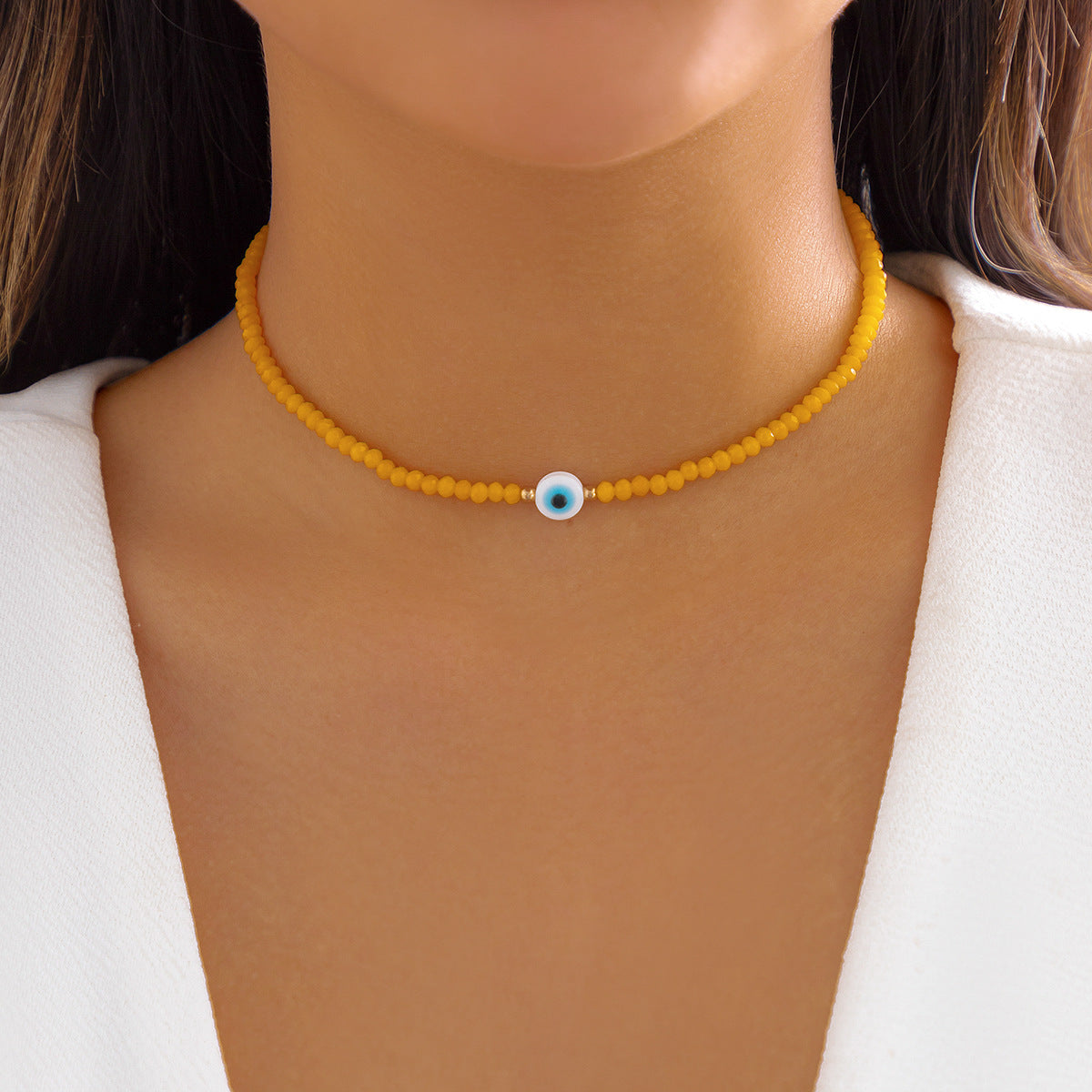 Wholesale Simple Beaded Eye Pendant Resin Necklace