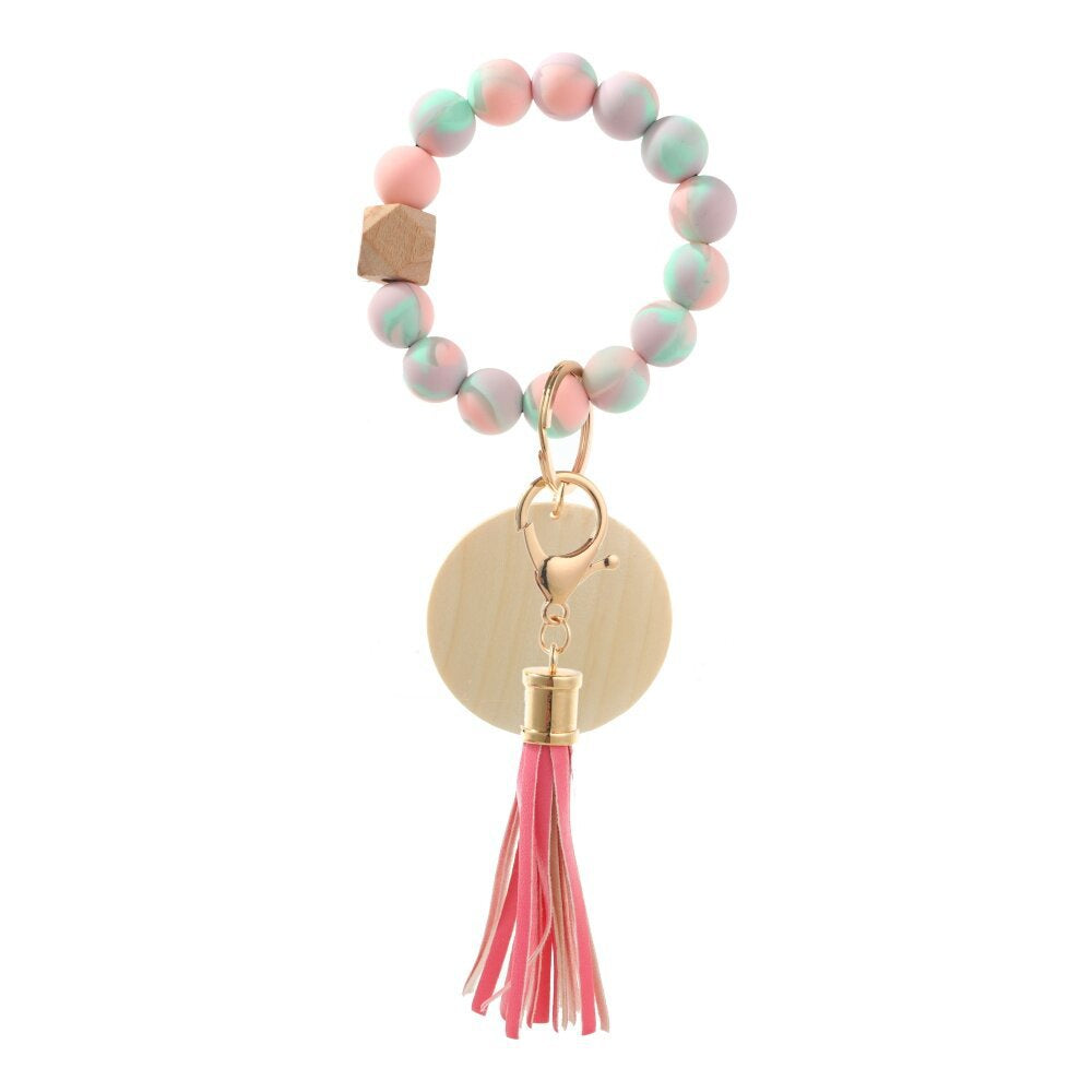 Wholesale Leopard Print Silicone Beaded Wrist Keychain