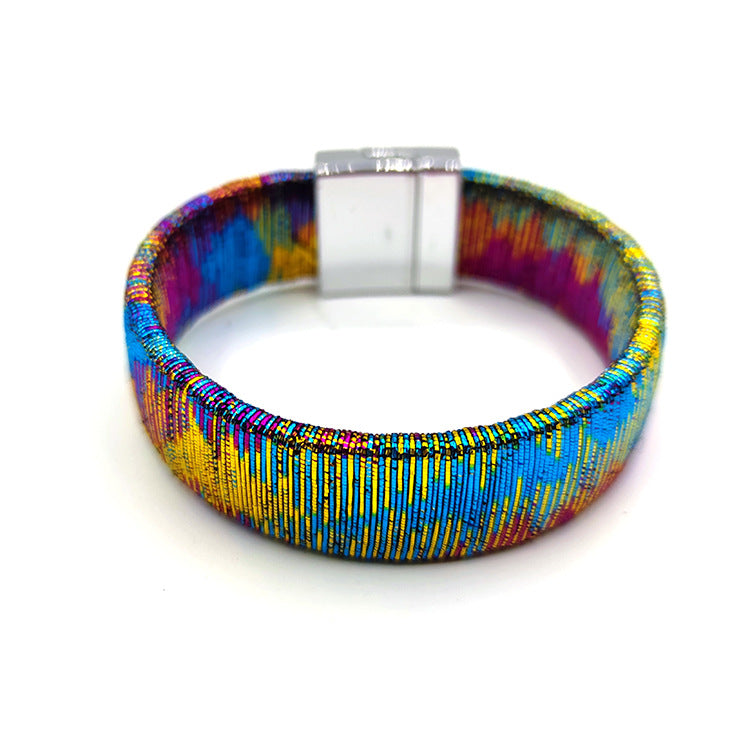 Wholesale Rhinestone Magnet Buckle Leather Bracelet