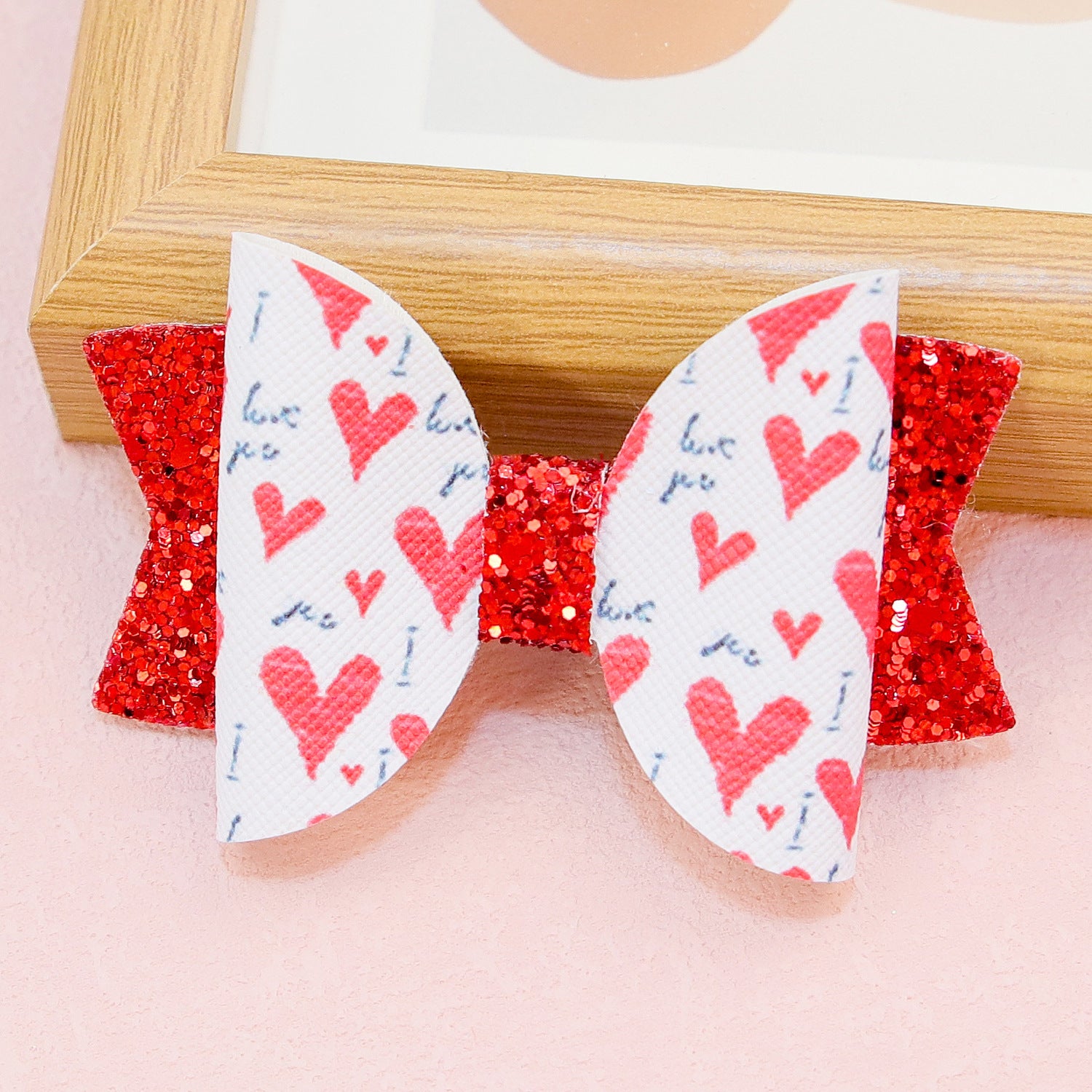 Wholesale Valentine's Day Love Letter Printing Pattern Bow Knots Fabric Hair Clip