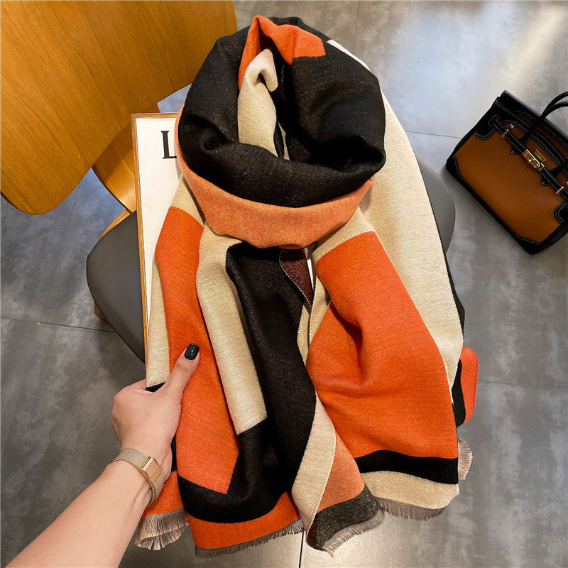 Wholesale Imitation Cashmere Double-sided Geometric Letter Thickened Warm Scarf
