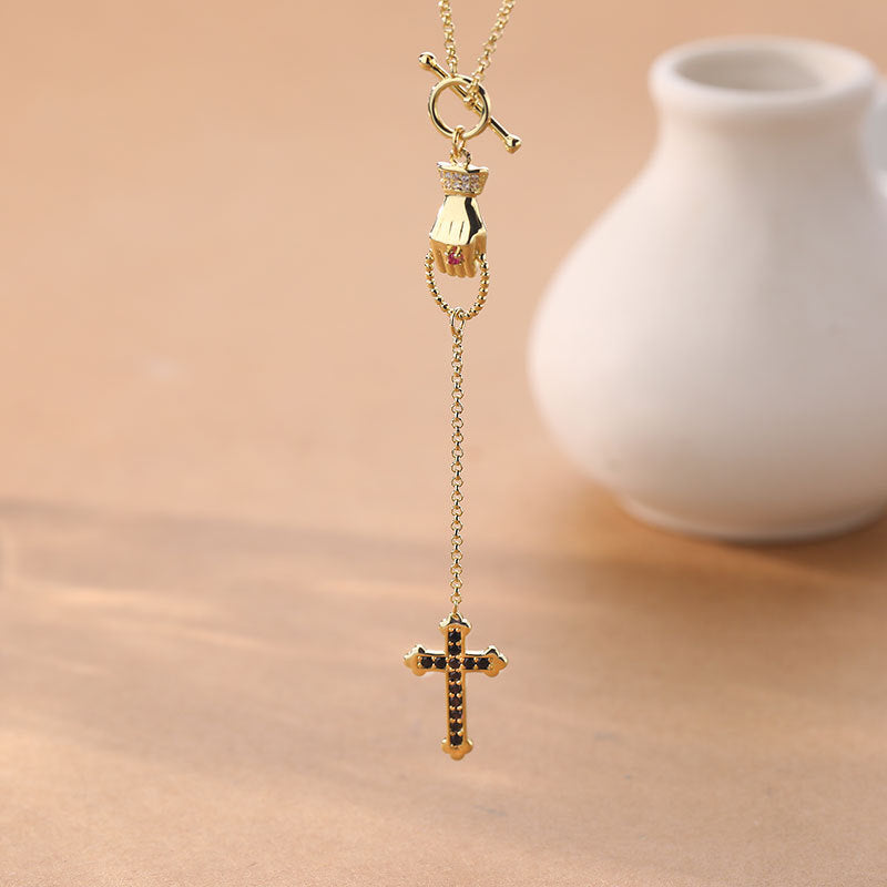 Collar De Cruz De Borla Larga De Cobre al por mayor