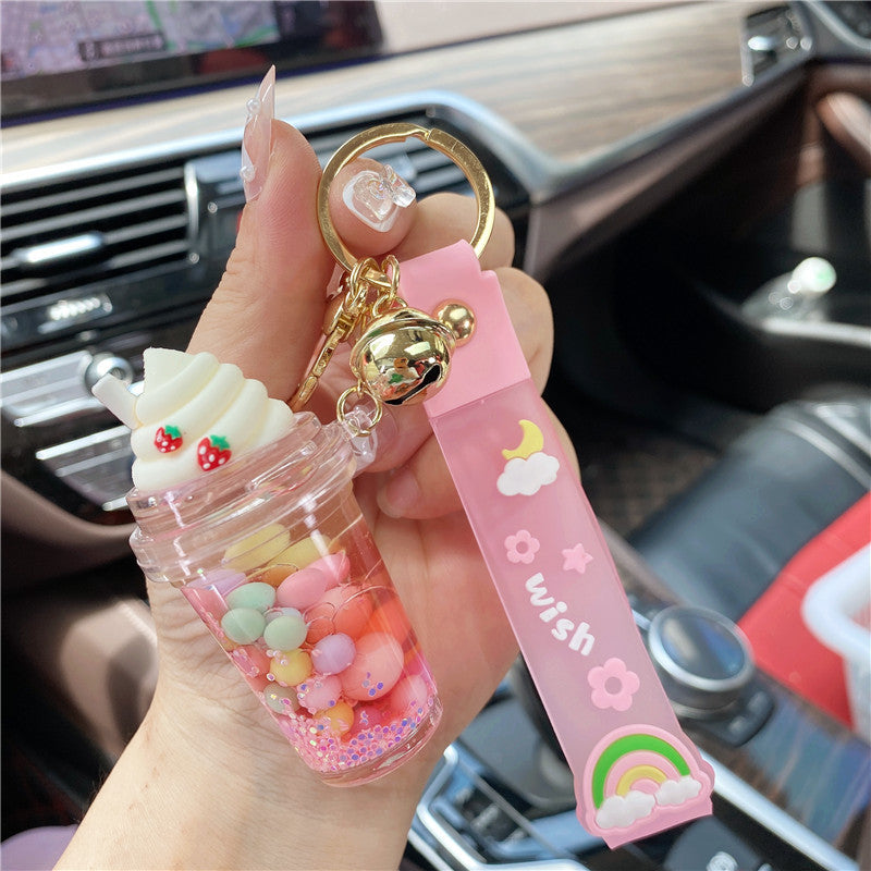 Llavero de nieve con arena para nieve con pozos de fresa con infusión de aceite de PVC.