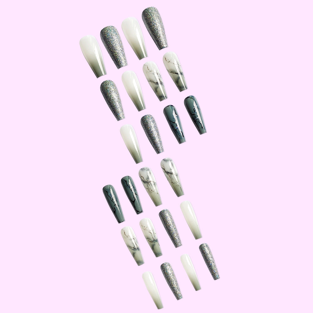 Calcomanías de uñas con purpurina y degradado de mármol de ballet extralargas al por mayor