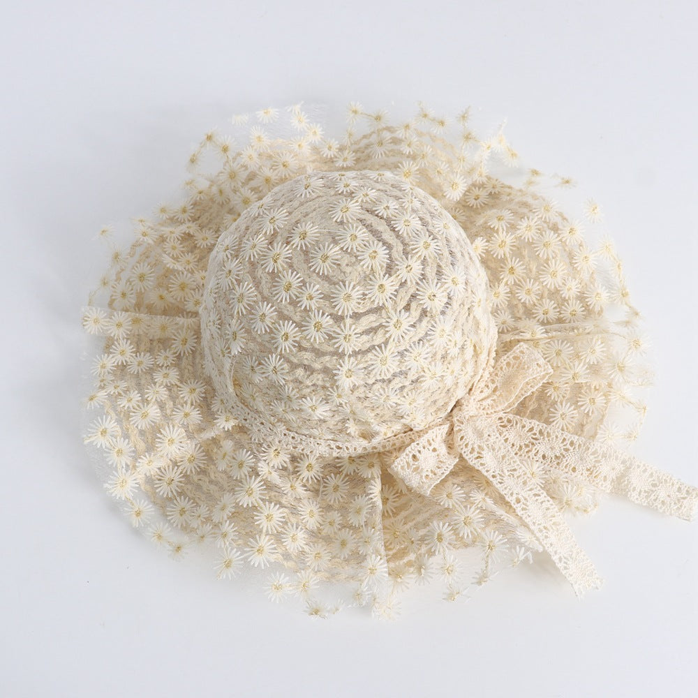 Wholesale Flower Lace Bow Kids Straw Hat