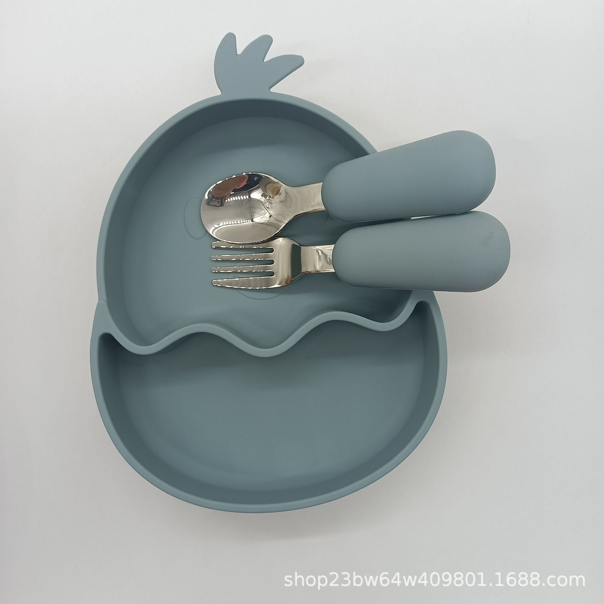 Wholesale Stainless Steel Spoon Fork Silicone Chicken Food Bowl Dinner Plate