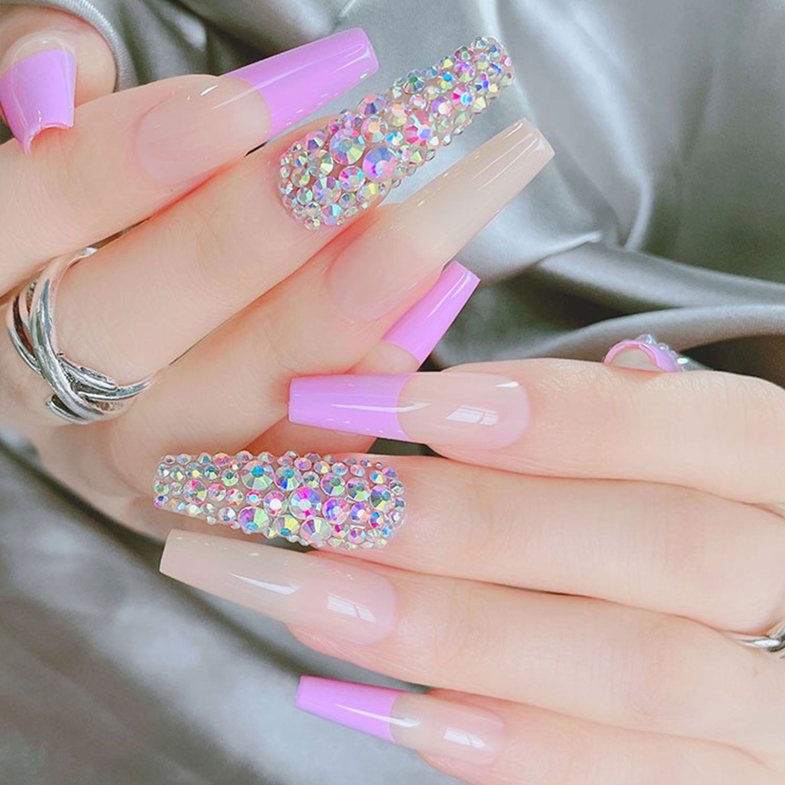 Wholesale Pink Dot Diamond Ballet French Nail Patches