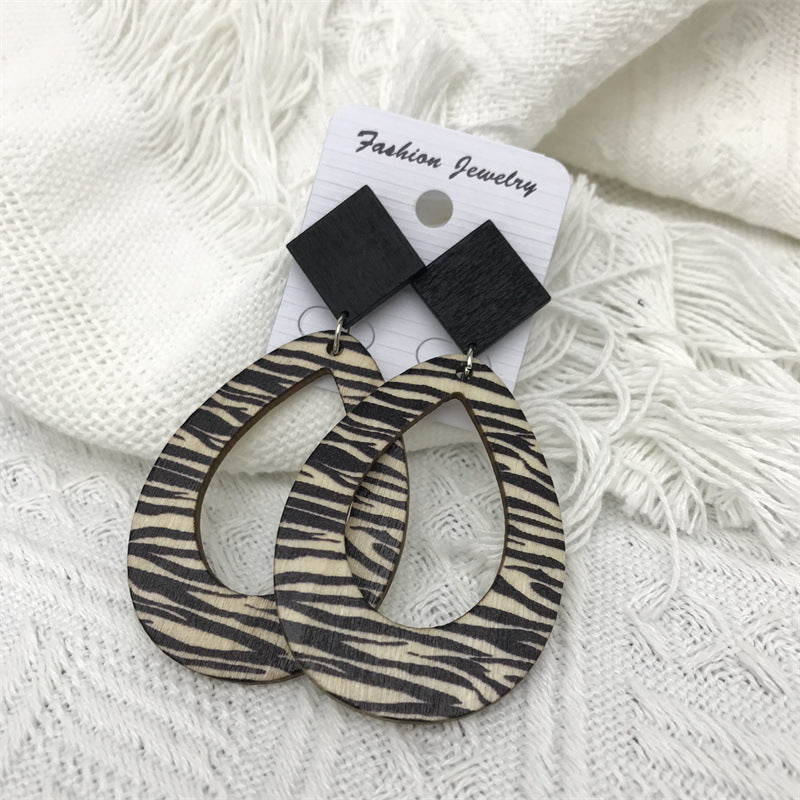Wholesale Leopard Zebra Vintage Wood Earrings