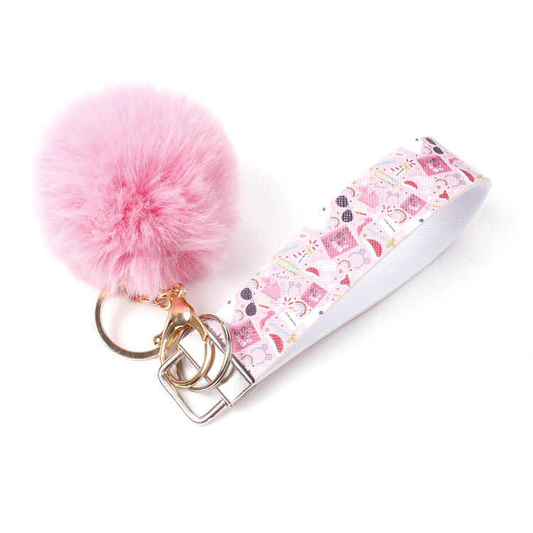 Wholesale 10pcs PU Leather Fur Ball Keychain