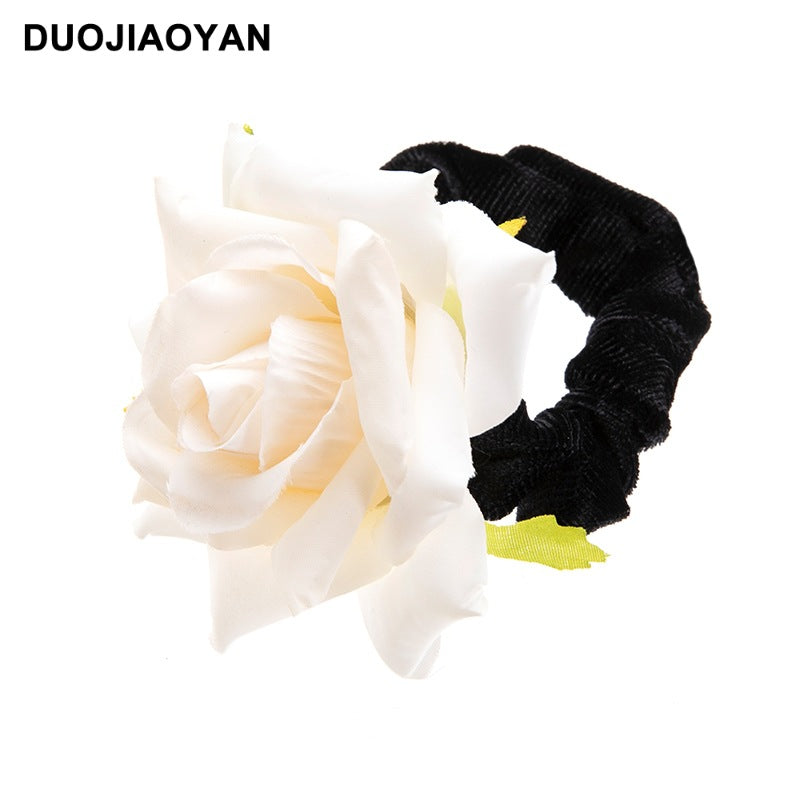 Venta al por mayor Real Fabric Rose Flowers Hair Scrunchies