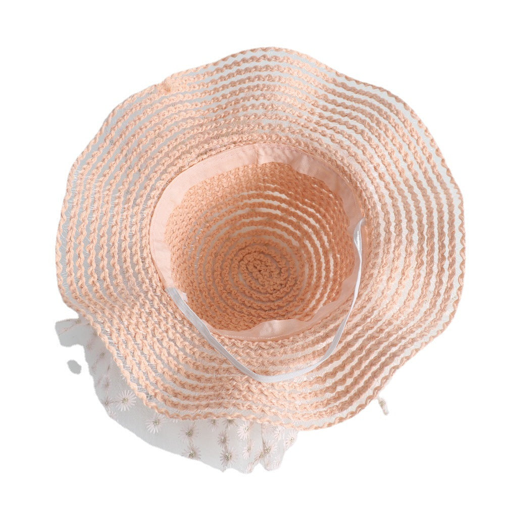 Wholesale Flower Lace Bow Kids Straw Hat