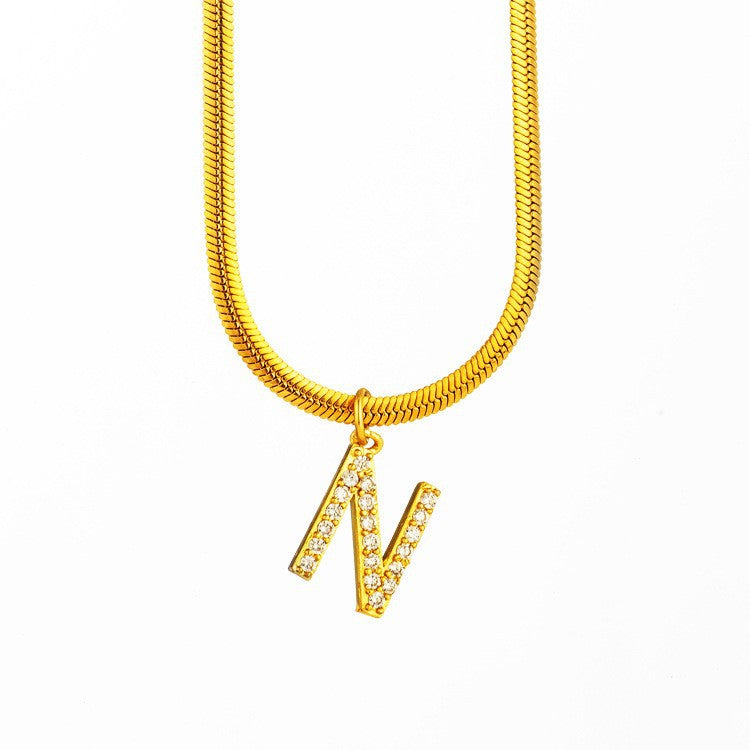 Wholesale Titanium Steel 26 Letters Flat Snake Bone 18K Gold Necklace