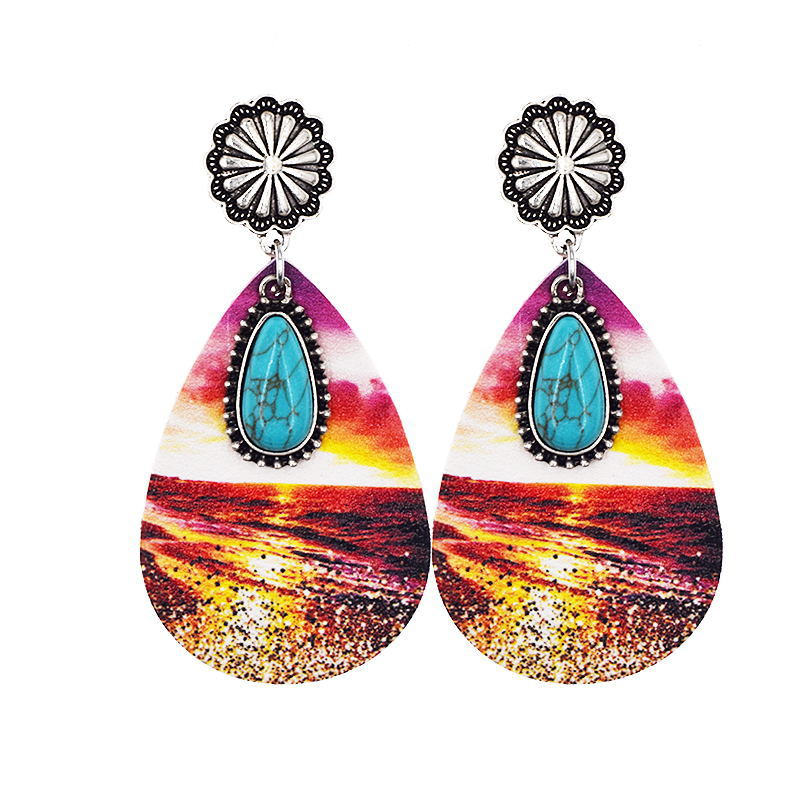 Wholesale Western Denim Leopard Leather Earrings