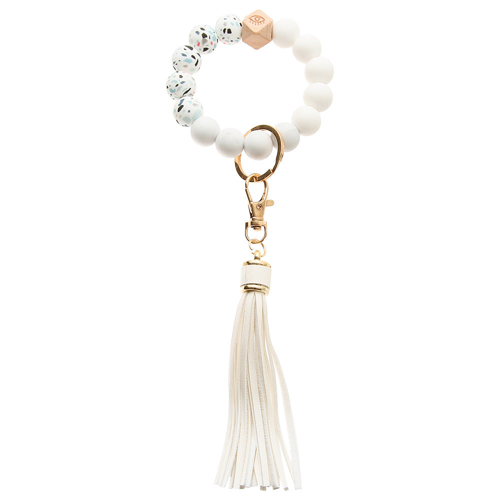Llavero de muñeca con cuentas de silicona de leopardo colorido al por mayor