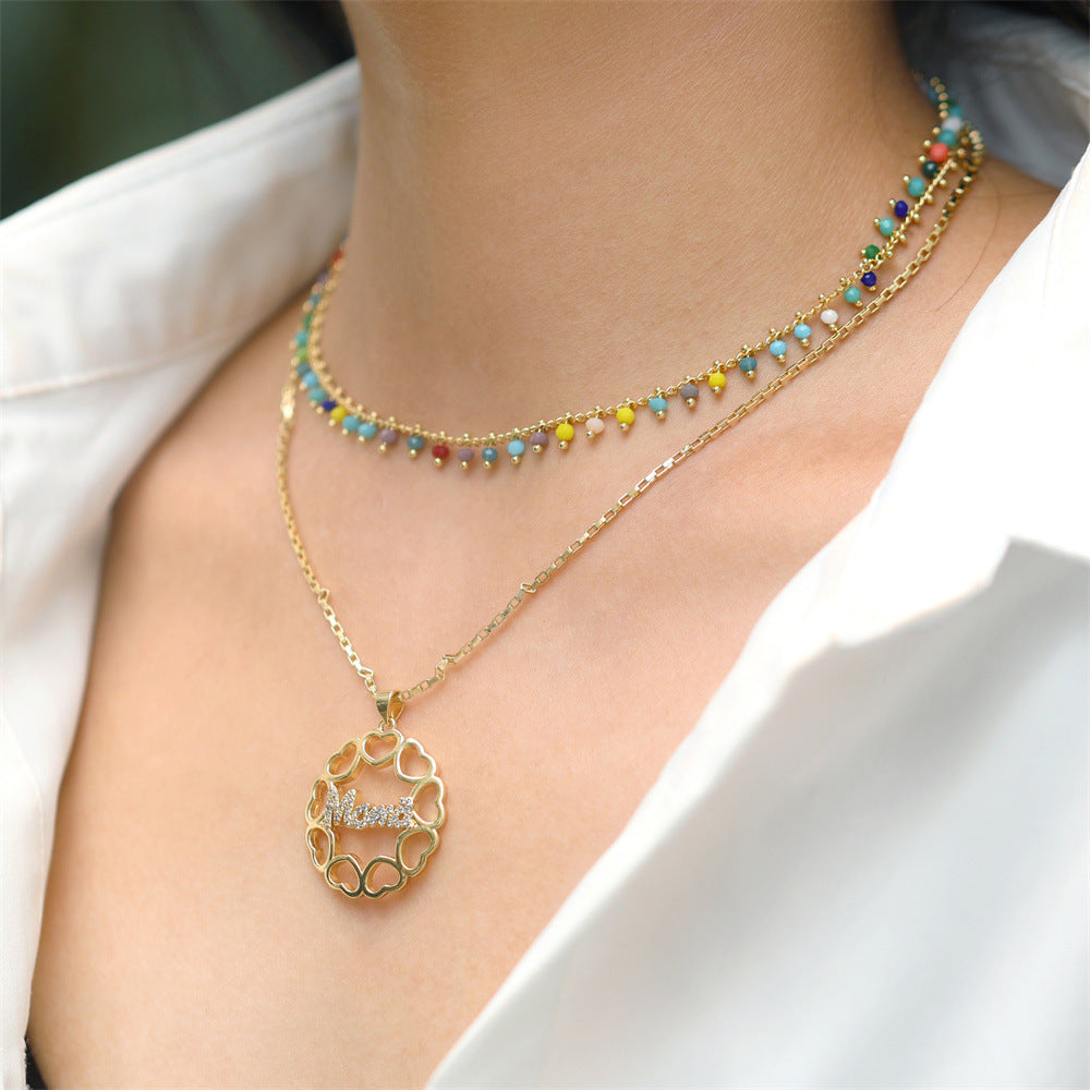 Wholesale Mother's Day Gift MAMA Heart Copper Diamond Necklace