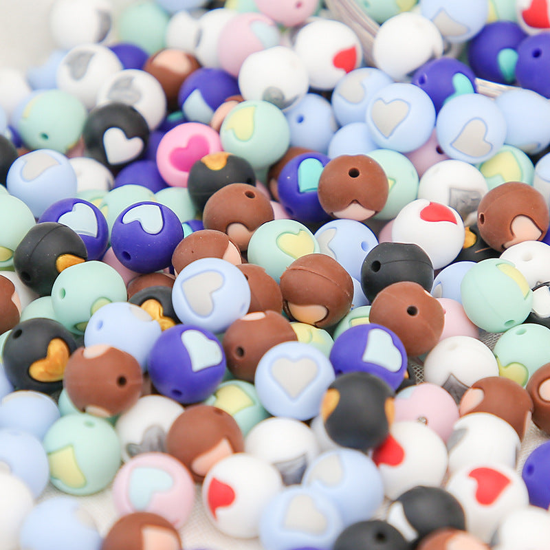 Venta al por mayor 100 Uds corazón de grado alimenticio redondo 15mm cuentas de silicona