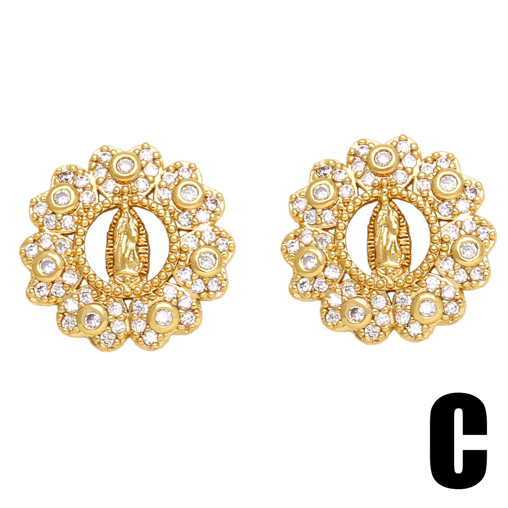 Pendientes De Cobre De La Virgen María De Zirconia Al Por Mayor