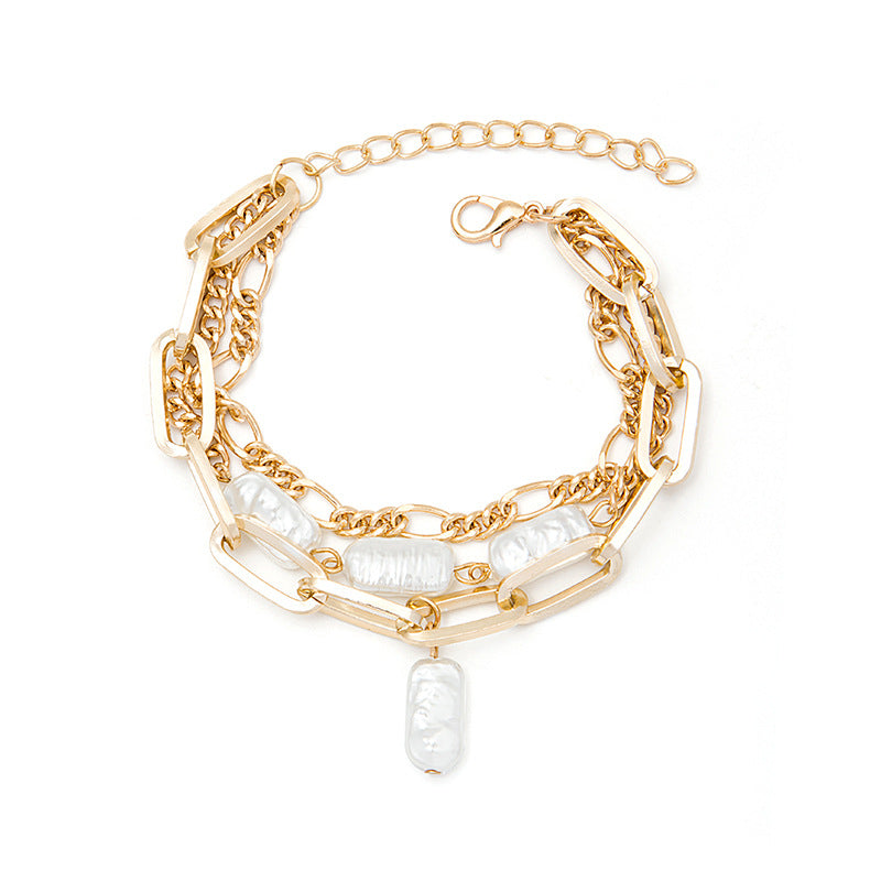 Wholesale Multilayer Vintage Chain Pearl Resin Bracelet