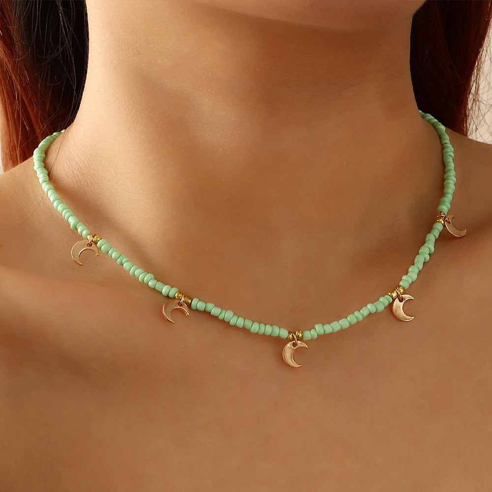 Wholesale Pentagram Moon Rice Beads Alloy Necklace