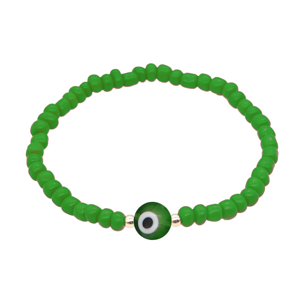 Venta al por mayor Devil Eyes White Glass Rice Beads Bracelet