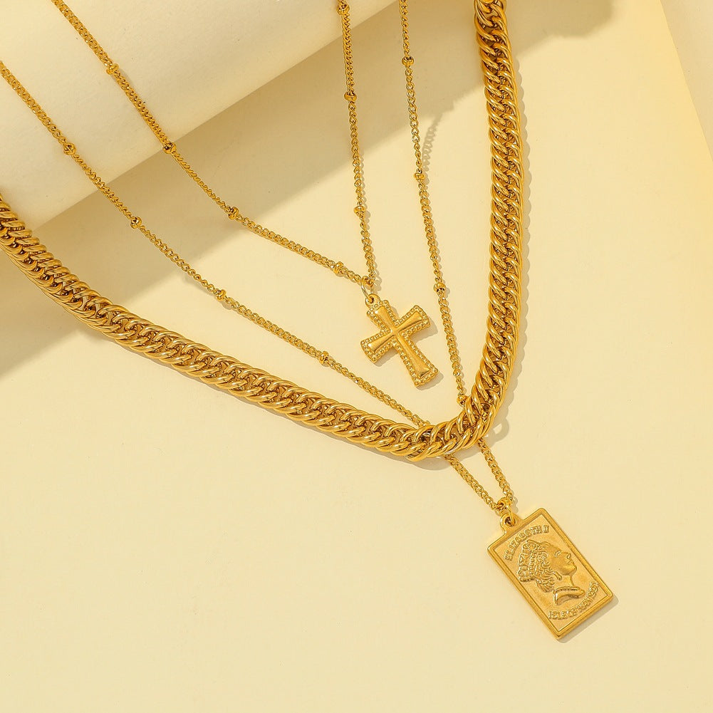 Venta al por mayor Escudo de marco de palabra de acero inoxidable Collar de múltiples capas