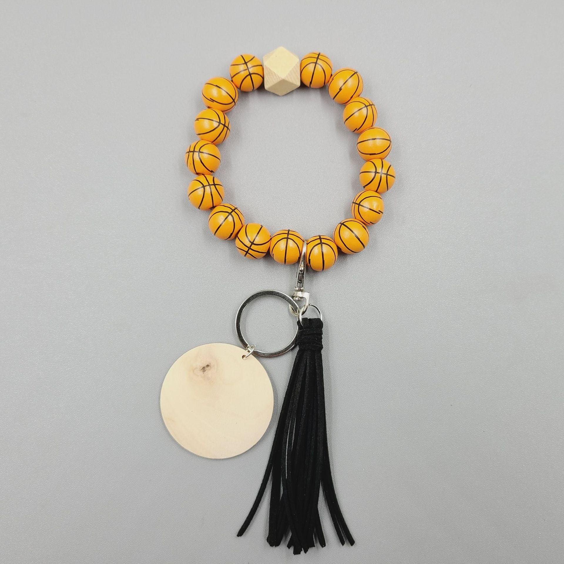 Letrero de madera en blanco al por mayor llavero de muñeca con cuentas de silicona