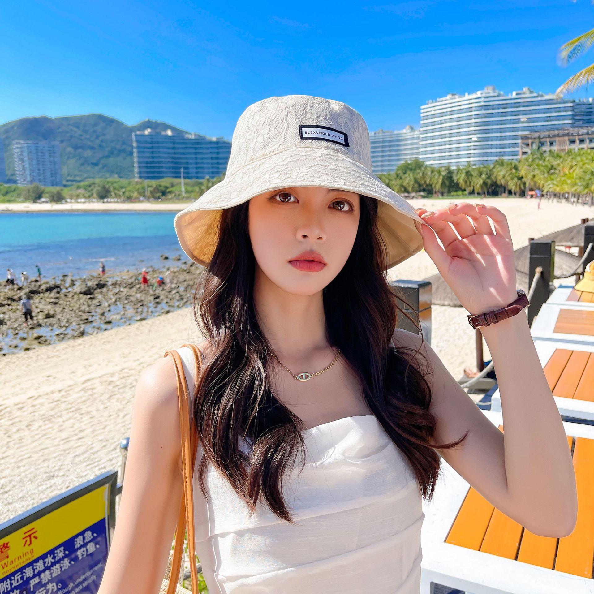 Sombrero de pescador de doble cara con encaje de poliéster y algodón al por mayor para mujer