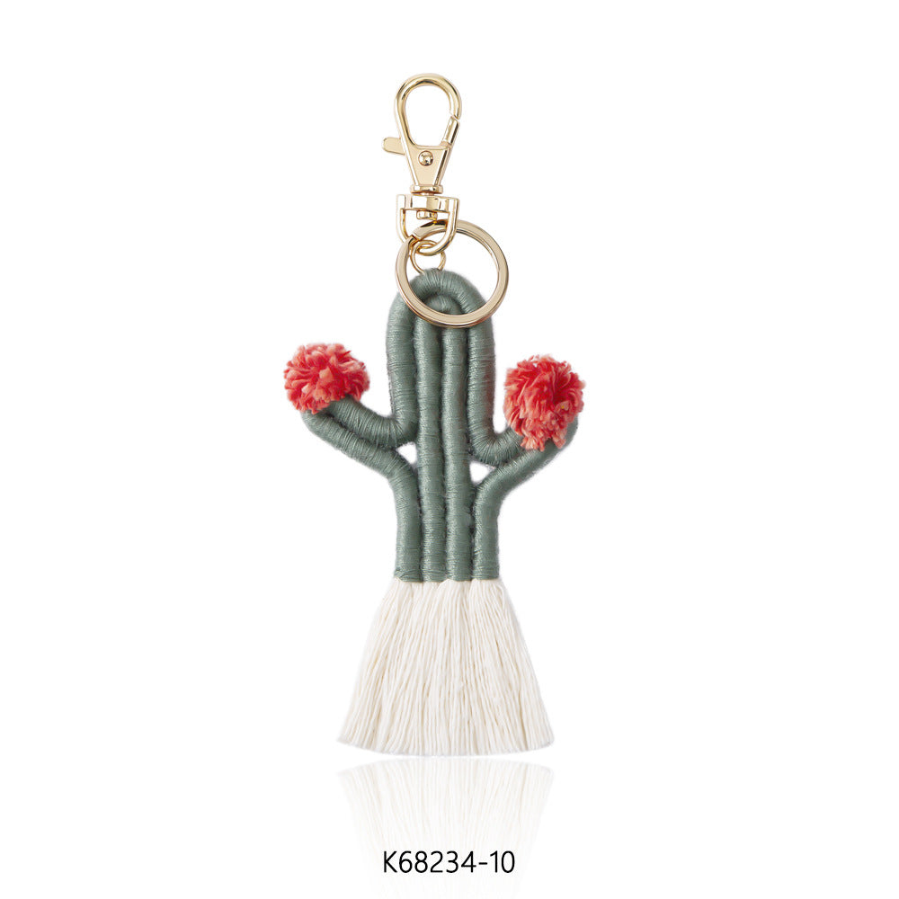 Wholesale Braided Cactus Bohemian Flower Tassel Cotton Rope Keychain