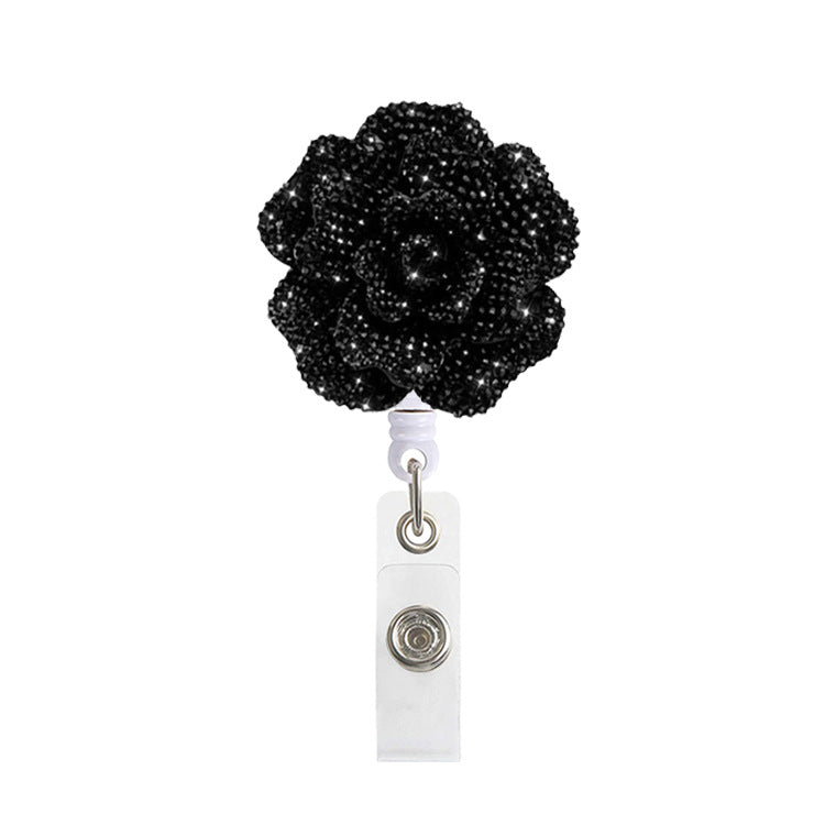 Wholesale Badge Reels Shiny Flowers Acrylic Retractable Keychains