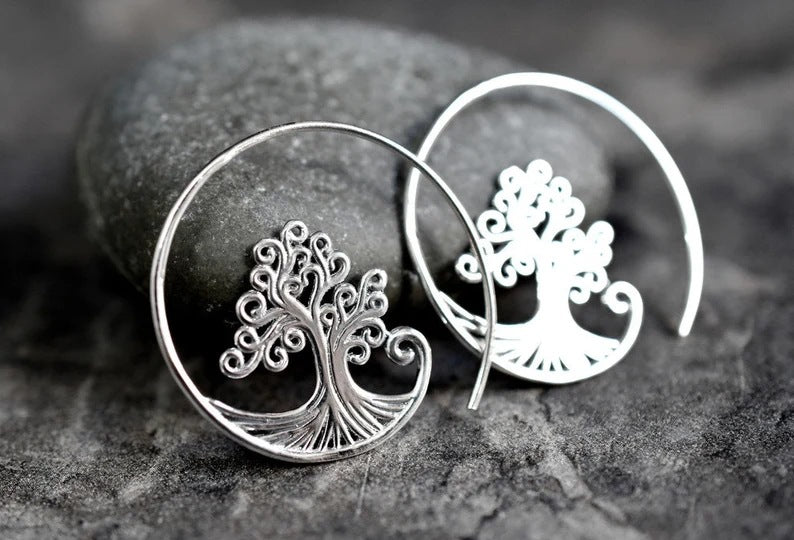 Wholesale Tree of Life Bohemian Big Hoop Alloy Earrings