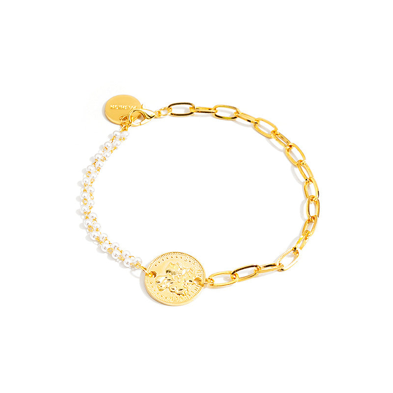 Wholesale Pearl Chain Splicing Titanium Steel Bracelet