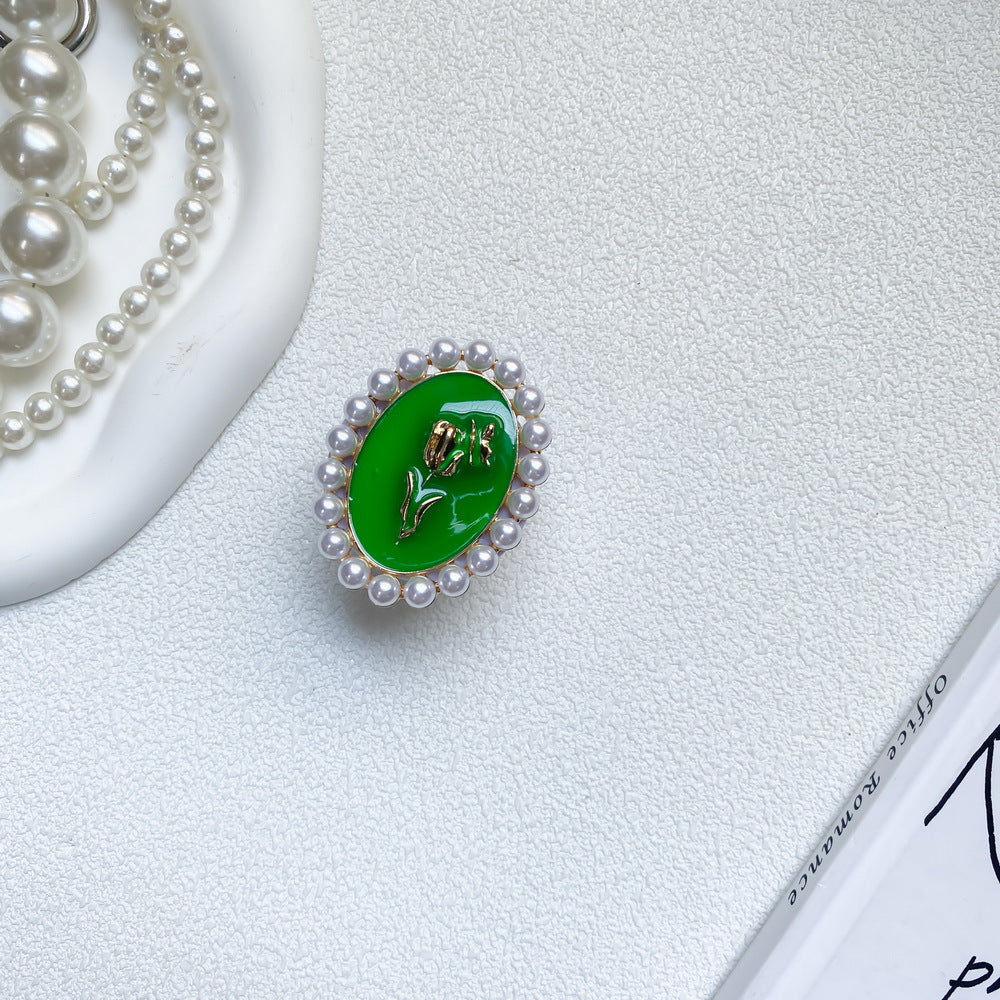 Wholesale Metal Pearl Oval Rose Flower Airbag Mobile Phone Holder