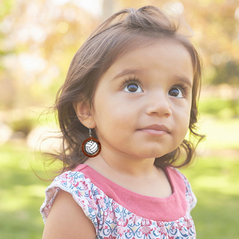 Wholesale Sports Football Round Wooden Earrings