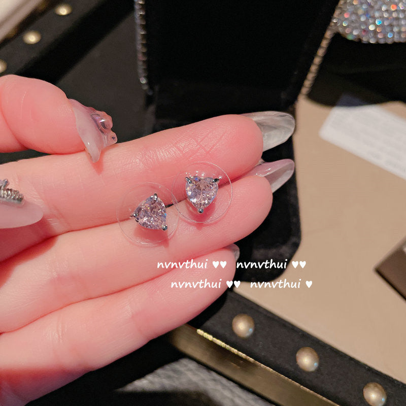 Wholesale Peach Heart Gemstone Earrings 18K Earrings Zircon Plated