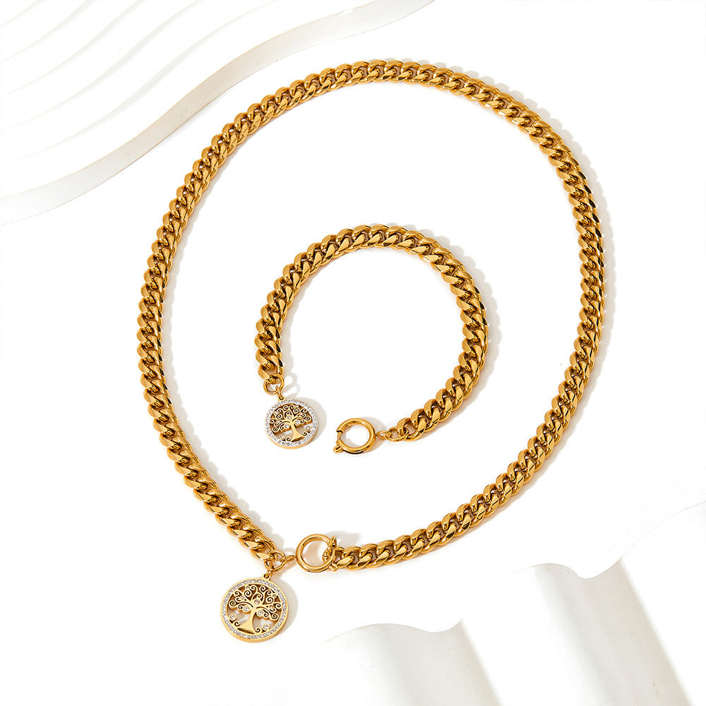 Wholesale Stainless Steel Gold Plated Hollow Tree of Life Temperament Clavicle Necklace