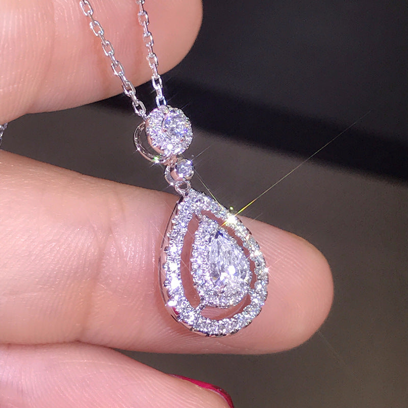 Wholesale Alloy Water Drop Pear Shaped Moissanite Pendant Necklace