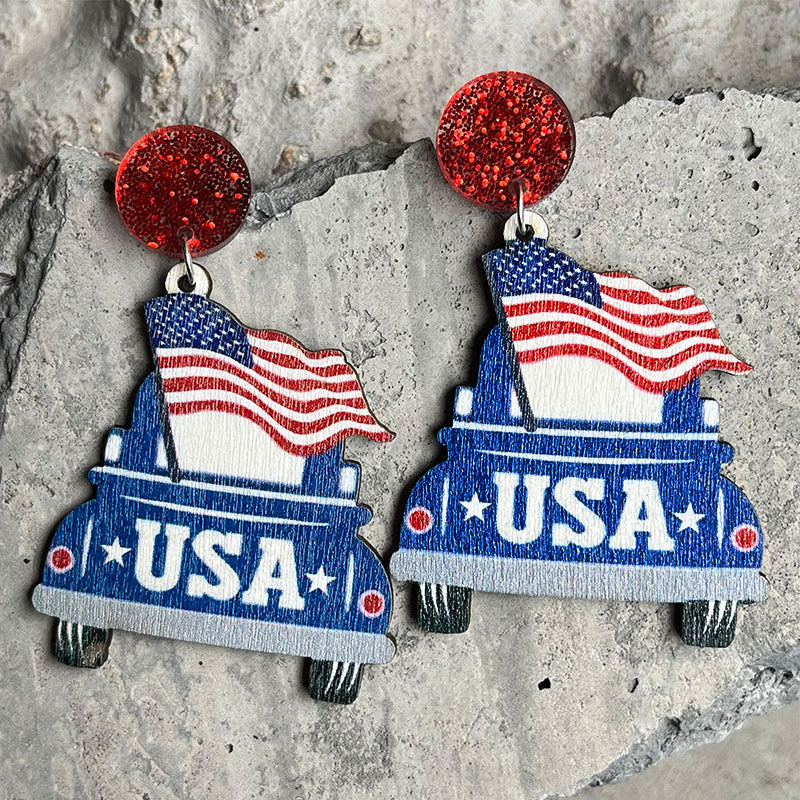 Wholesale 2Pairs/Pack Independence Day Wood Earrings